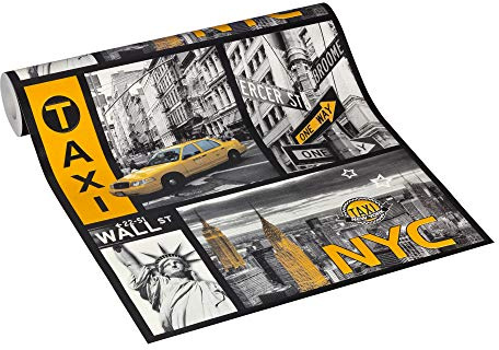 A.S. Création Tapete Faro 4, Mustertapete New York City, gelb, metallic, schwarz, 300451