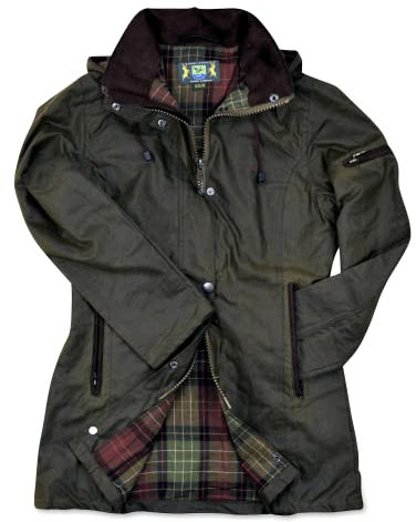 Romneys Damen-Wachsjacke New Ashdown - Robuste Wind- und wasserdichte, tailliert geschnittene Regenjacke inklusive Kapuze (oliv, L)