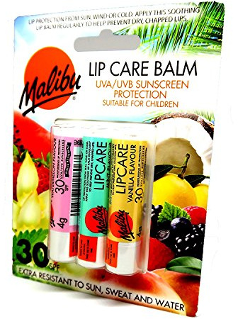 Malibu Lippenpflegebalsam Uva/Uvb Sonnenschutzmittel Lsf 30-3Er Pack