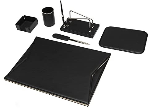 Juego de escritorio de 6 piezas - 100% cuero de plena flor - Hecho a mano en Italia por expertos artesanos - Elegante y funcional, ideal para la oficina - Negro