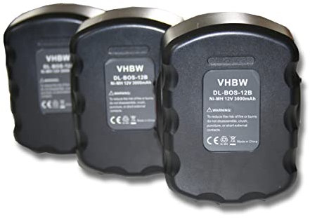 vhbw 3X Akku kompatibel mit Bosch GSR 12-2, JAN-55, GSR 12-1, GSR 12V, PSR 12, PAG 12, PSB 12 VE-2 Elektrowerkzeug (3000 mAh, NiMH, 12 V)