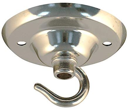 ElekTek Placa para techo 75 mm de diámetro con gancho y acabados metálicos y colores con recubrimiento de polvo + tornillos correspondientes. Para instalaciones de iluminación colgadas Níquel