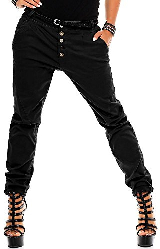 Sublevel Damen Boyfriend Chino Hose LSL-248 inkl. Gürtel Black XL
