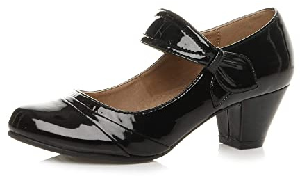 AJVANI Womens Ladies mid Heel Mary Jane Strap smart Work Comfort Court Shoes Size
