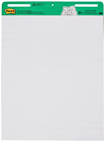 Post-it Super Sticky Staffelei, 63,3 x 76,2 cm, 30 Blatt/Block, 2 Blöcke (559RP), großes, weißes, recyceltes, hochwertiges Flipchart-Papier, super Haftkraft
