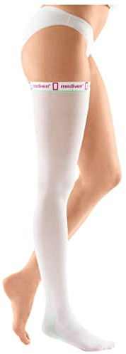 mediven thrombexin 18 Oberschenkelstrumpf | Medizinischer Thromboseprophylaxestrumpf mit 18 mmHg | Größe SX | Extraweit | Farbe Weiß | Unisex | 1 Strumpf