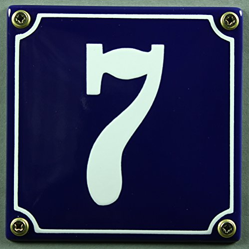 Buddel-Bini Wetterfestes Emaille Hausnummernschild Nr. 7 blau/weiß / 12x12 cm sofort lieferbar