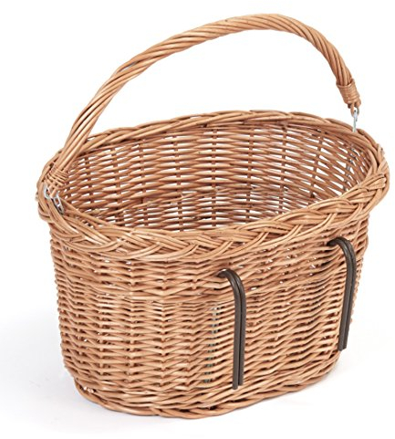 Tigana Fahrradkorb Einkaufskorb mit Tragegriff aus Weide für Lenker Form oval (40 cm Natur)