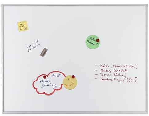 FRANKEN Whiteboard, Schreibtafel ECO, emailliert, magnetisch, beschreibbar, trocken abwischbar, mit Aluminiumrahmen, Magnettafel zur Wandbefestigung, Weiß, 60 x 45 cm, SC4212