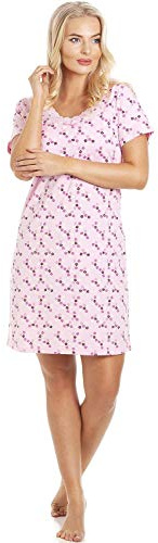 Camille Womens Smooth Soft Cotton Summer Nightshirts 10-12 Pink Floral