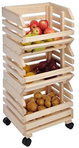 Spetebo Holz Obsthorde mit Rollen - Obstkiste aus Massivholz - rollbares Obstregal