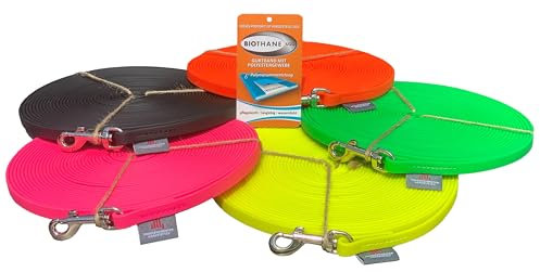 BioThane Schleppleine genäht, 10m/9mm, mit Handschlaufe, Neonorange