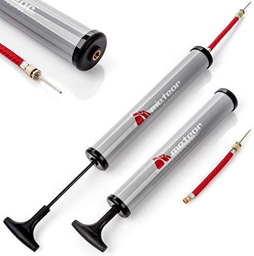 meteor Ball Pumpe mit flexiblen Schlauch und Nadel Inflator alle Arten von Kugeln und Sport Fußball Volleyball Basketball Handball Rugby (Grau)