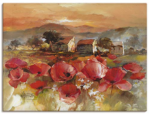 ARTLAND Wanddeko Leinwand Bilder Wandbild 120x90 cm Toskana Landschaft Italien Mohnblumen Botanik Blumen Malerei Kunst B8ZX