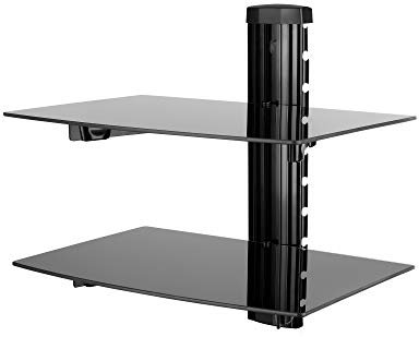 Nemaxx DV02 Multimedia Wandregal - stabiles Glasregal für DVD Bluray Player Media Konsole HIFI - 2 Ablagen aus Sicherheitsglas
