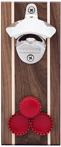 DropCatch Stainless Steel Bottle Opener & Cap Catcher - 40 Caps, Walnut Hardwood, Wall Mounted, Magnetic
