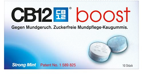 CB12 Boost Kaugummi Mint – sofortige Frische unterwegs, verhindert Mundgeruch, zuckerfrei, frischer Minzgeschmack – 10 Stück