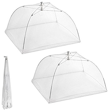 Snner Lot de 2 Grandes Cloches Alimentaires Pliables en Maille - 40 cm - Blanc - pour Pique-Nique/Barbecue - Contre Les Mouches/Insectes/moustiques
