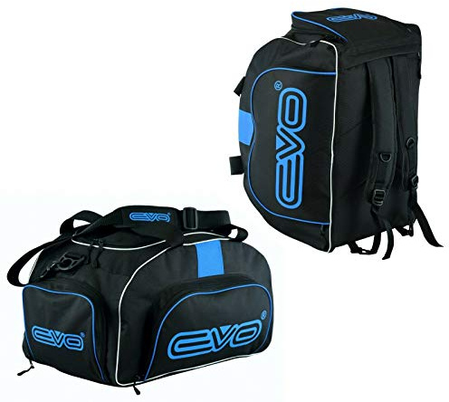 EVO Fitness Duffle Bag with Shoes Compartment Gym Sports Kit Backpack Football Travel Duffel Bag with Shoulder Straps Training MMA Boxing Men Women (Black/Blue)