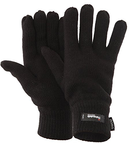 Floso Herren Thermo Strick-Handschuhe Thinsulate (Einheitsgröße) (Schwarz)