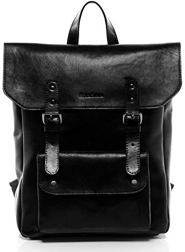 FEYNSINN Rucksack flach echt Leder - 14 Zoll Laptop Lederrucksack Phoenix - Rucksack mit Schultergurt - Lederrucksack Herren und Damen schwarz handgefertigt