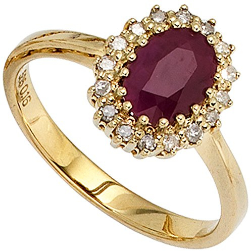 Jobo Damen-Ring aus 14 Karat 585 Gold mit Rubin und 16 Diamanten