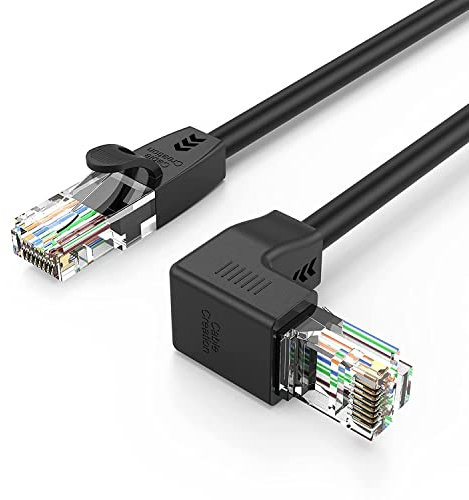 CableCreation Cat6 Networking, câble LAN coudé à 90° (1 m), RJ45 pour Ethernet Cat6, Ethernet vers le bas avec inclinaison plaquée or de 50, noir