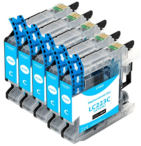 Supply Guy 5 Druckerpatronen kompatibel mit Brother LC223 LC-223XL LC-225 LC-227 Cyan mit Chip und Füllstandsanzeige für MFC-J5320DW MFC-J5620DW MFC-J480DW DCP-J4120DW DCP-J562DW und weitere