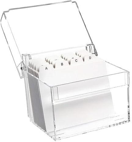 MAUL Karteikasten A7 aus Acryl | Kartenbox inkl. 100 Karteikarten und A-Z Register | Elegante Karteikartenbox zum Vokabeln lernen | Visitenkartenbox für Schreibtisch | Transparent