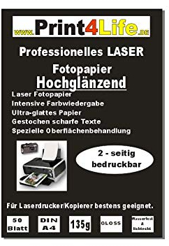 Print4Life P4L – 50 Blatt LASERDRUCKER FOTOPAPIER 135gr/m² BEIDSEITIG GLÄNZEND