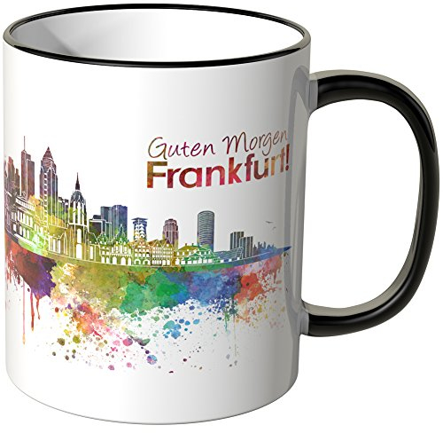 WANDKINGS® Tasse, Schriftzug Guten Morgen Frankfurt! mit Skyline - SCHWARZ