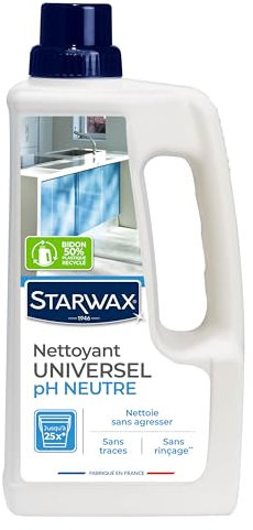 STARWAX Nettoyant Universel pH Neutre - Nettoie sans agresser - Sans Traces - Sans Javel - Sans Rinçages - Fabriqué en France - 1 L - Jusqu'à 25 nettoyages - 6 mois d'Entretien Hebdomadaire