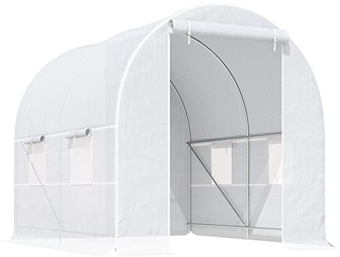 Outsunny Serre de Jardin Tunnel Surface Sol 5 m² 2,5L x 2l x 2H m châssis Tubulaire renforcé 18 mm 4 fenêtres Blanc