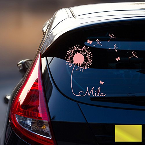 ilka parey wandtattoo-welt® Autotattoo Heckscheibenaufkleber Fahrzeug Aufkleber Sticker Baby Name Pusteblume M1864 - ausgewählte Farbe: *Gold* ausgewählte Größe: *XL - 37cm breit x 35cm hoch*