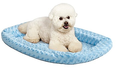 MidWest Homes for Pets - QuietTime Haustierbett, mittel bis große Rassen, Doppelrand, blaue Käfig-Plüschmatte mit doppeltem Randpolster, maschinenwaschbar, sicherer Sitz mit elastischen Bändern, 91 cm