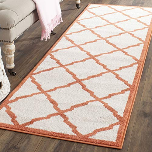 SAFAVIEH Amherst Collection Runner Rug - 2'3 x 7', Beige & Orange, Moroccan Trellis Design, Non-Shedding & Easy Care, Ideal for High Traffic Areas in Living Room, Bedroom (AMT421F)