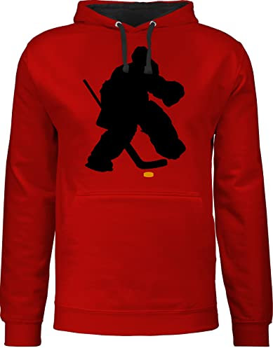 Shirtracer Pullover Herren Frauen Hoodie Kontrast zweifarbig - Eishockeytorwart Towart Eishockey - XL - Rot/Schwarz - Pulli männer mit Kapuze Torwart Hockey Hoddy Icehockey Hoddies/pullies hudis