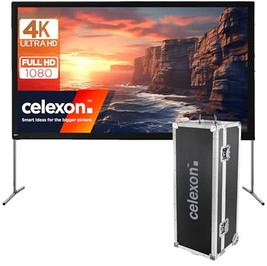 celexon Mobil Expert Faltrahmen-Front-Leinwand 110 | 244x137 cm 16:9 | transportable 4K, Full-HD Projektionsfläche mit Standgerüst für Ihren Outdoor- & Heimkino-Beamer | inkl. Roll-Koffer