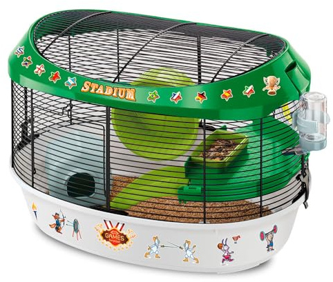 Ferplast STADIUM Themed Hamster Cage - Stadium Multi-Level Design for Kids, Transparent Panoramic View - Includes Exercise Wheel, Easy Clean, 49.5x34xh33 cm