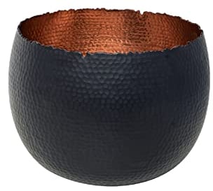 Ivyline Round Hammered Planter Bowl in Black / Copper - UV Stable & Waterproof Premium Quality Indoor Iron Decorative Flower Plant Pot - H14cm x D19cm