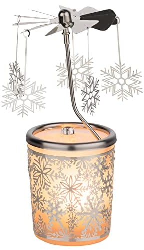 MaMeMi Candeliere Natalizio/Carosello per Candele da tè in Vetro, Carosello per lumini, Motivo Fiocco di Neve, Altezza 15 cm, Candela da tè Inclusa