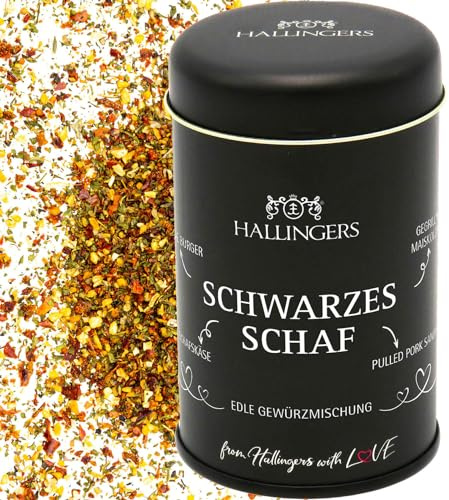 Hallingers Genuss Manufaktur Gewürzmischung Geschenk - Koch-Gewürze in edler Geschenk-Dose BBQ Schwarzes S... für Fleisch, Schafskäse & Marinaden, Geschenkidee für Frauen Männer