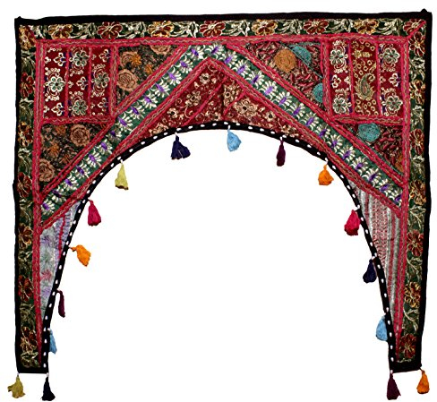 Gestickte Dekoration für Fenster und Türen, Bandhanwar Toran, baumwolle, Multi 1, 39 X 38 Inches
