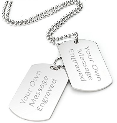 EIO Gifts Personalised Double Dog Tag Pendant – Military Style Dog Tags – Engraved Necklace Stainless Steel Ball Chain – Engraved with Your Text