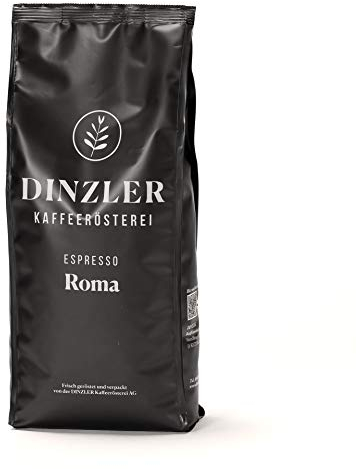 Dinzler Kaffeerösterei Espresso Roma 1kg | ganze Espressobohnen | Ideal für Siebträgermaschine & Vollautomat | Kräftiger Espresso | fantastische Crema