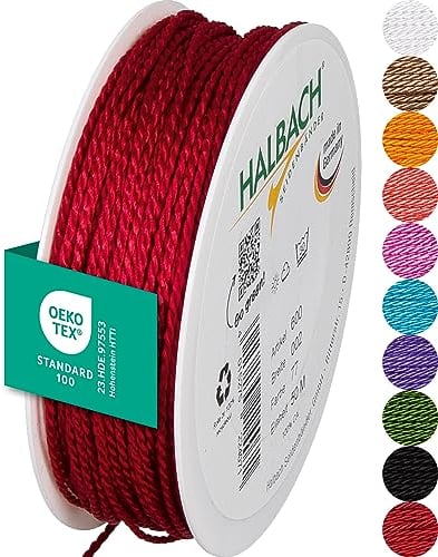 Halbach Seidenbänder Cordoncino di alta qualità (rosso), larghezza 2 mm, lunghezza 50 m, prodotto in Germania e certificato Öko-Tex, cordoncino in raso lucido in acetato