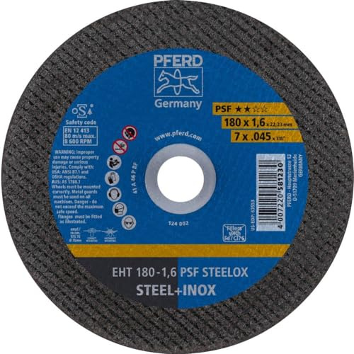 PFERD Trennscheibe EHT, 25 Stück | 180x1,6x22,23 mm, gerade, Universallinie PSF STEELOX | 61726121– für Stahl und Edelstahl (INOX)