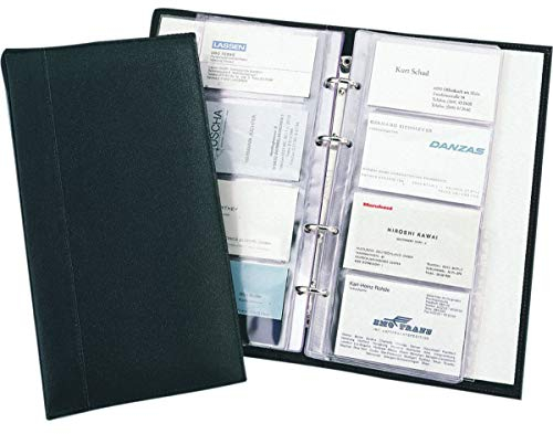ALASSIO 44007 Visitenkarten Ringbuch aus feinem Leder, mit Register A-Z und Klarsichteinlagen für 120 Karten Visitenkartenhülle, 25 cm, Schwarz