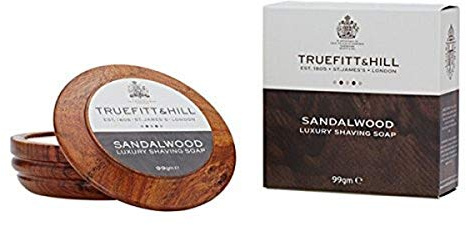 TRUEFITT & HILL Sandalwood Luxury Shaving Soap in Wooden Bowl, 1 Pound, Blue, 99g/3.3oz