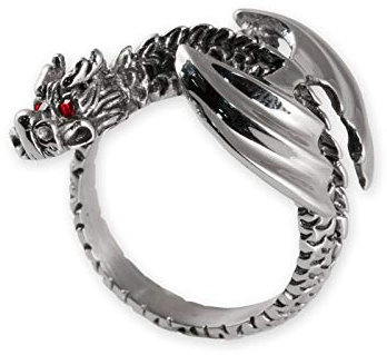 Fly Style Finger-Ring aus 316L Edelstahl Drache mit Flügel und Strass-Kristall-Augen, Ring Grösse:19.1 mm